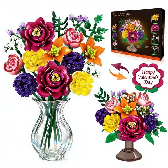 Flower Bouquet Building Block Set Compatible with Lego, 933 Pcs Botanical Collection  Home Decoration, Gift for Valentine Day, Birthday, Mother's Day, Building Flower for Girls Women Kids aldult 6 