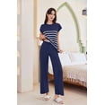thumbnail image 5 of EKOUAER Pajama Set for Women 2 Piece Outfits Knit Sweater Sets Striped Top Wide Leg Long Pants Matching, 5 of 6