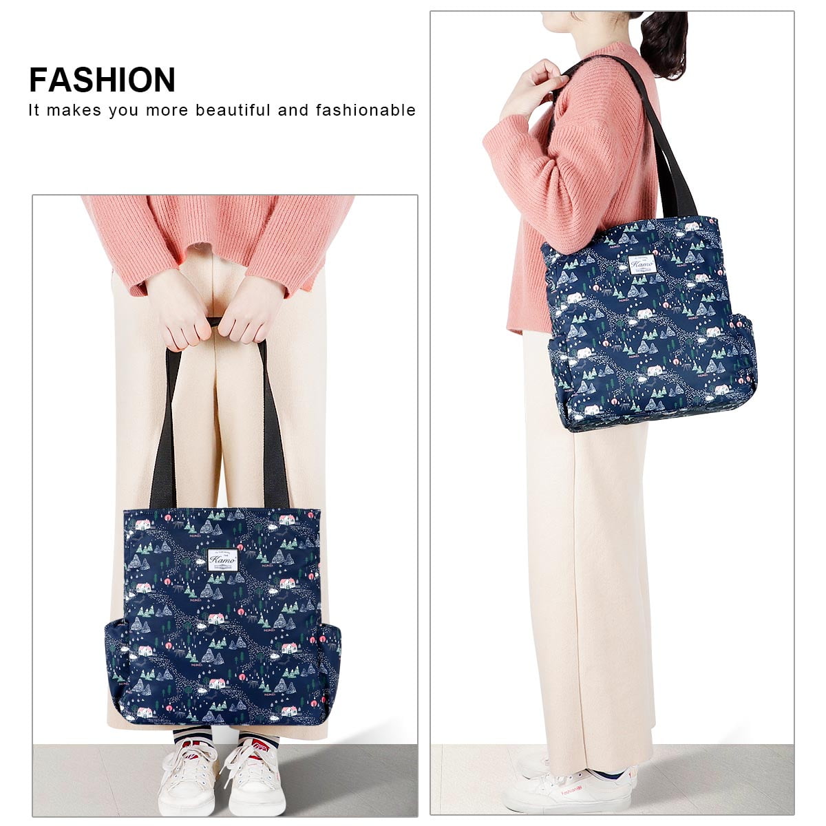 Floral Tote Bag - Waterproof Lightweight Handbags Travel Shoulder 