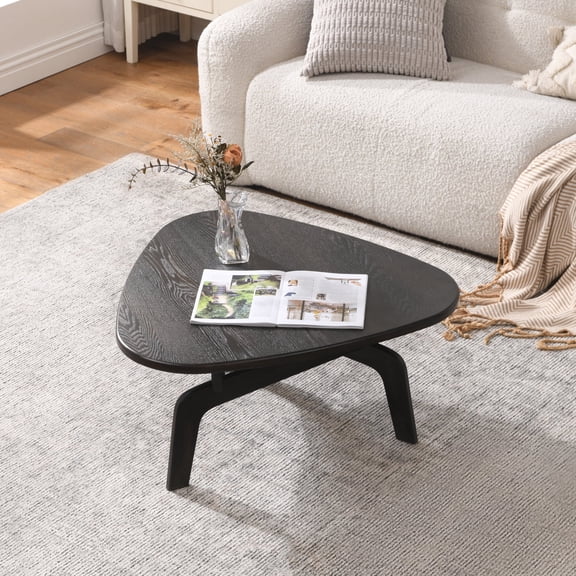 Ahokua Modern Organic 31.75'' Oval Coffee Table with Sculptural Curved Base for Living Room and Small Spaces