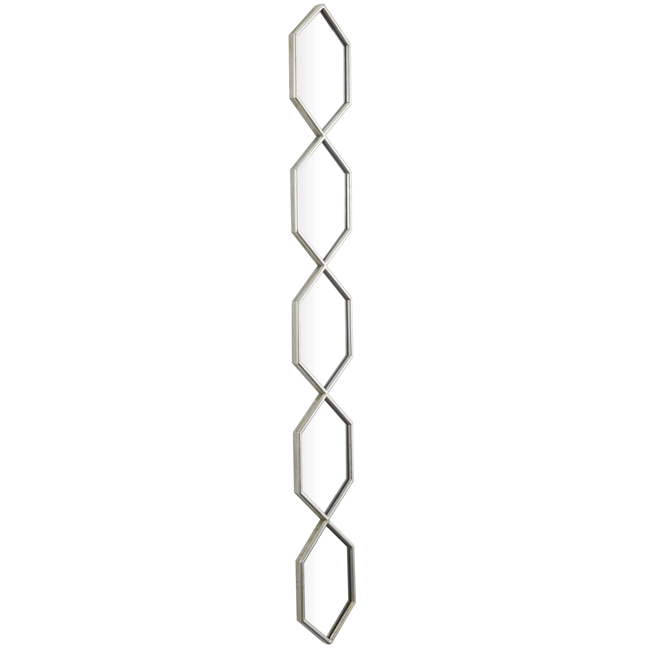 DecMode 7" x 59" Silver Slim Stacked Chain 5 Layer Geometric Wall Mirror with Trellis Pattern