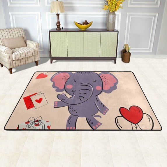 XMXY Area Rugs Doormat Outdoor Entrance, Cute Birthday Elephant Doodle Facecloth Non-slip Floor Mat Rug for Living Room Kitchen Sink Area Indoor,72"x48"