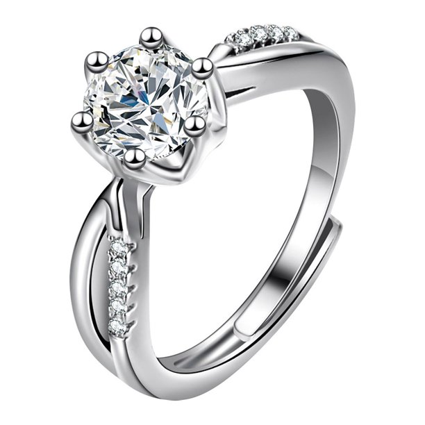 Anillo ajustable con abertura, circonitas de corte redondo, anillos de boda para mujer, anillos de joyería para mujer