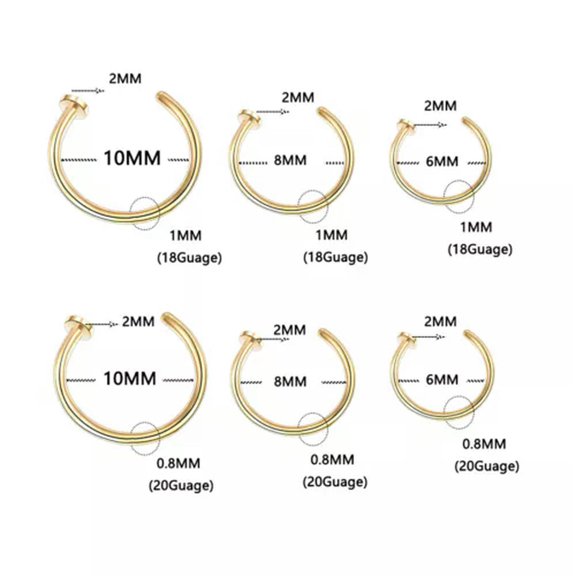HOOUN Men Women Stainless Steel Nose Ring Body C Style No Piercing Bone Clip Jewelry-gold-0.8*10mm