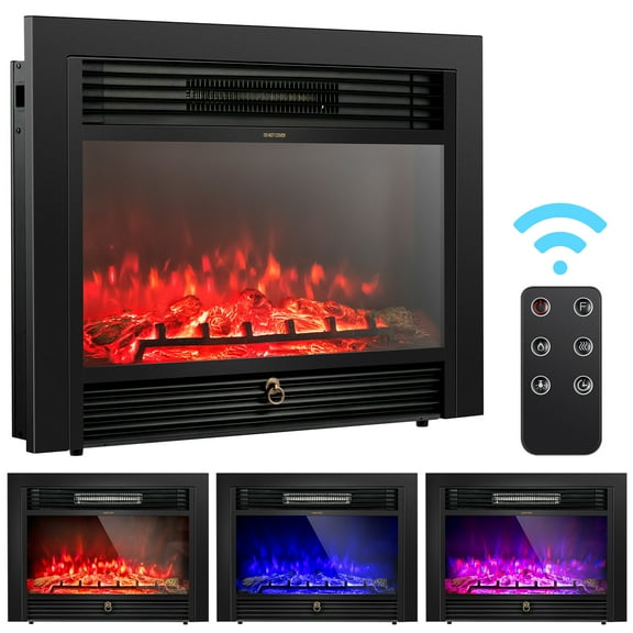 Costway 28.5" Fireplace Electric Embedded Insert Heater Glass Log Flame Remote