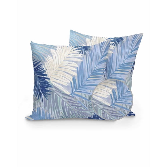 Outdoor Pillows Waterproof, Blue Grey Palm Leaves Throw Pillows with Inserts Included, Summer Tropical Plants Botanical Indoor Outdoor Decorative Lumbar Pillow for Bed/Couch/Patio 16"x16", 2Pcs