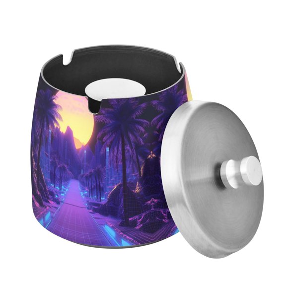Yayeee Ashtray with Lid for Cigarette Smokeless Stainless Steel Home Ash Holder, Blue Road