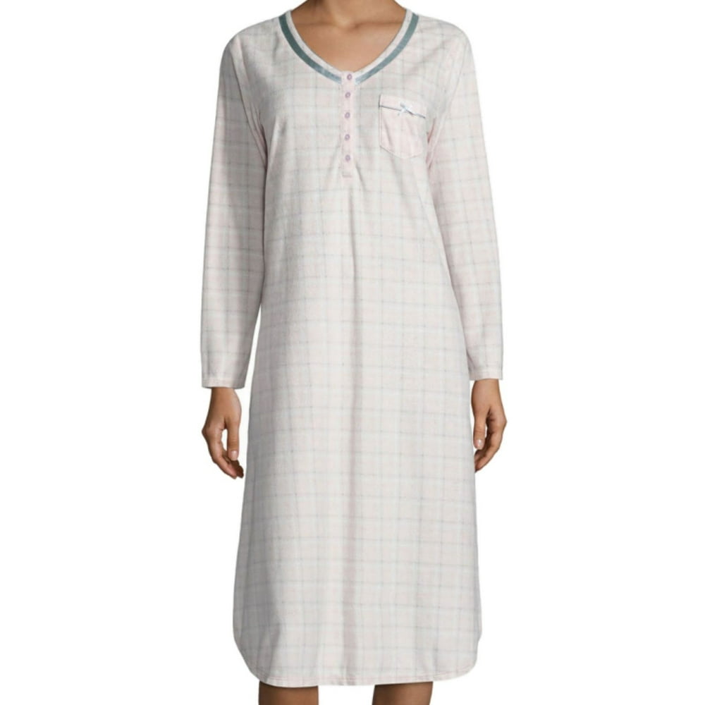 Adonna Womens Pink Plaid Fleece Nightgown Night Gown