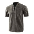 thumbnail image 1 of LUXUR Chemises pour Hommes Col Montant T-Shirt Manches Courtes Hauts Blouse Rétro Lacée Gris 3TG, 1 of 2