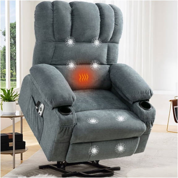 JERFIT Power Lift Recliner Chair with Heat and Massage, Electric Lounge Chair for Elderly, USB Charging, Vibrating Heated Sofa in Blue