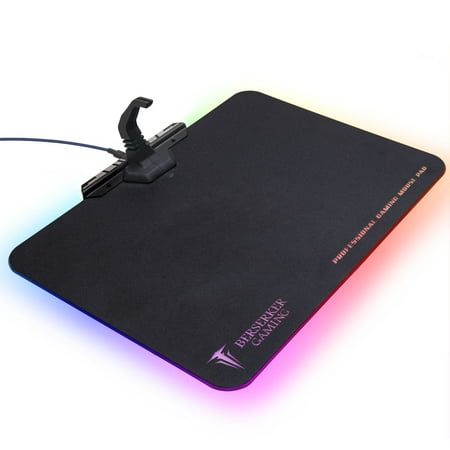 Large RGB LED Gaming Mouse Pad Hard Micro Texture Surface -7 Light up Modes - Mouse Bungee Cable Manager Holder