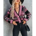 thumbnail image 5 of Womens Long Sleeve Cardigan Sweaters Plaid Fuzzy Knit V Neck Button Down Cardigans, 5 of 6