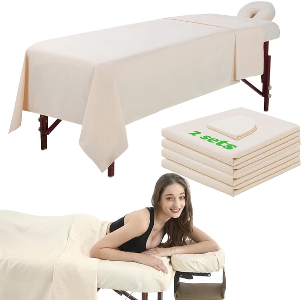 Juego de sábanas de masaje de 3 piezas, 2 juegos de fundas de cama de masaje de microfibra, suave, impermeable y a prueba de aceite, reutilizables para tatuajes de belleza de spa, incluye funda de