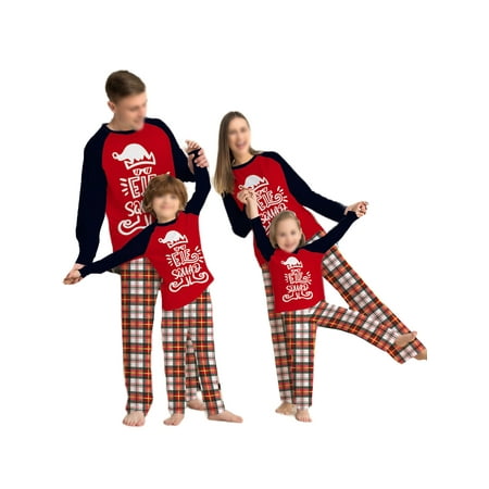 

Frontwalk Women Men Kids Check Printed Crew Neck Sleepwear Letters Print Xmas Pjs PJ Sets Long Sleeve Fall Matching Family Pajamas Set Red Baby 6M