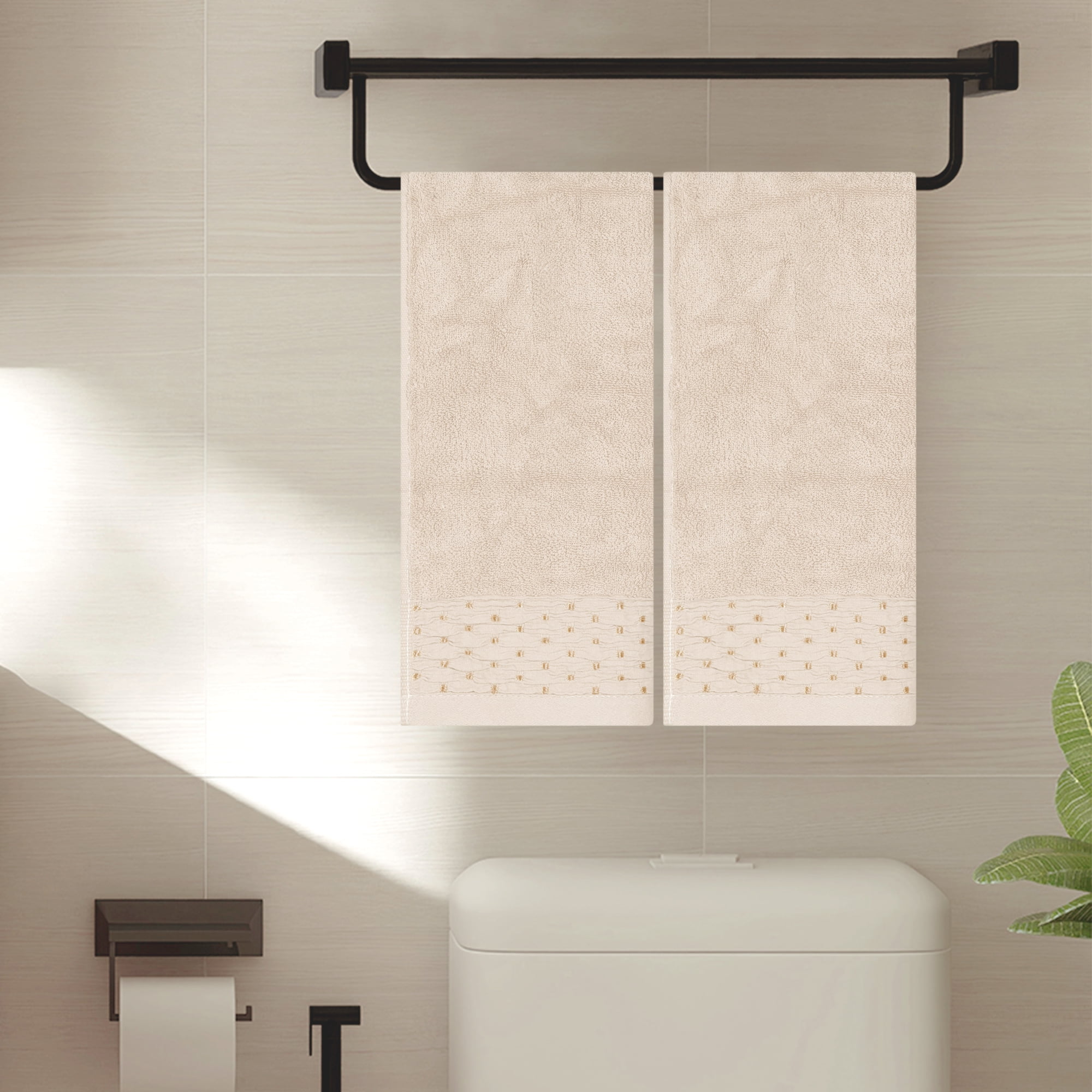 Unique Bargains Embroidery Pattern Hand Towels Set Cotton Comfortable Hand Towels Light Brown 4