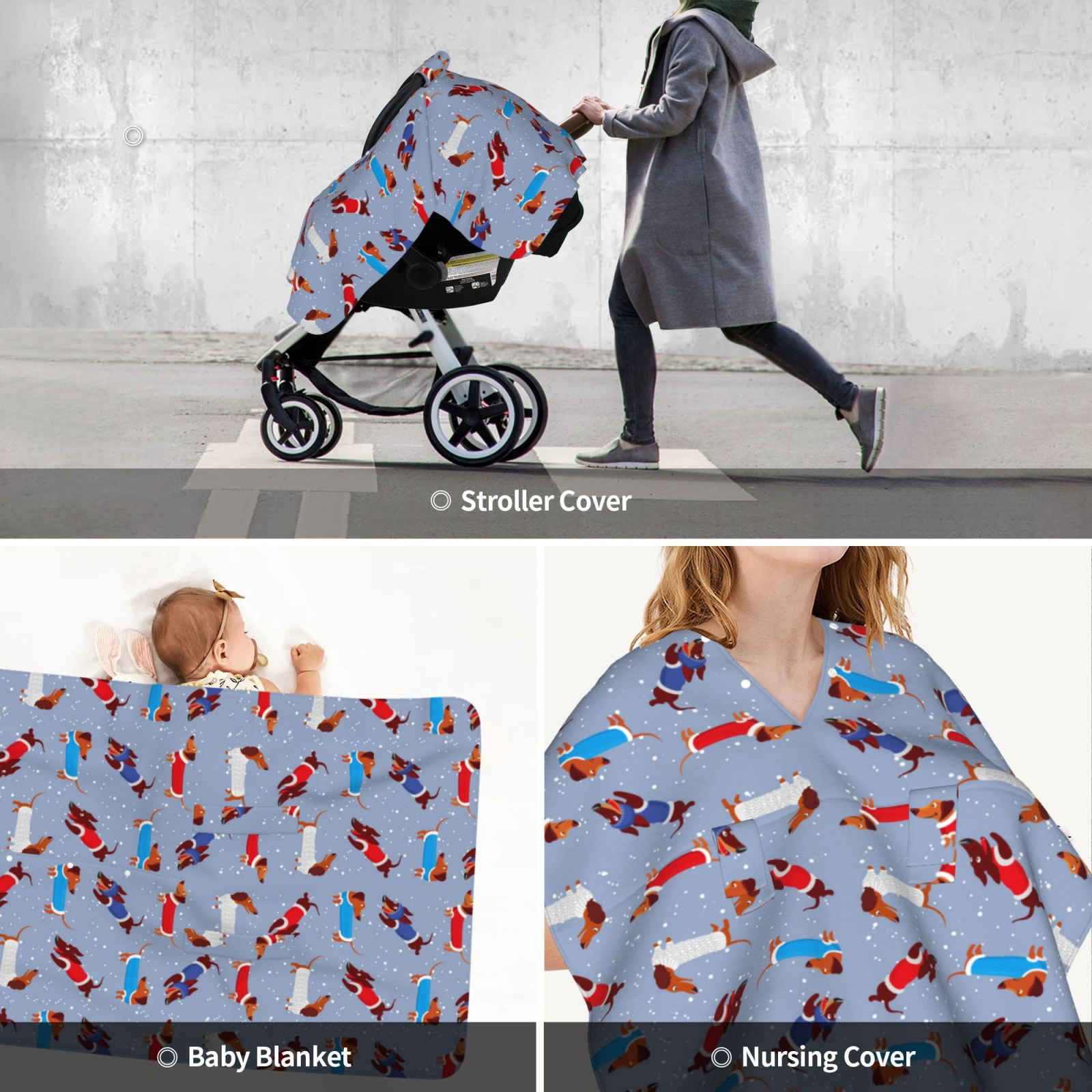 Car Seat Cover Baby - winter Dachshund Breathable Infant Car Seat Cover for Baby Carseat, Lightweight Comfort Baby Essentials Must Haves Newborn Stuff for Girl Boy