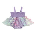 thumbnail image 1 of Baby Girls Romper Dress Flower Print Mesh Skirt Hem Ruched Jumpsuits Summer Infant Cami Bodysuits, 1 of 8