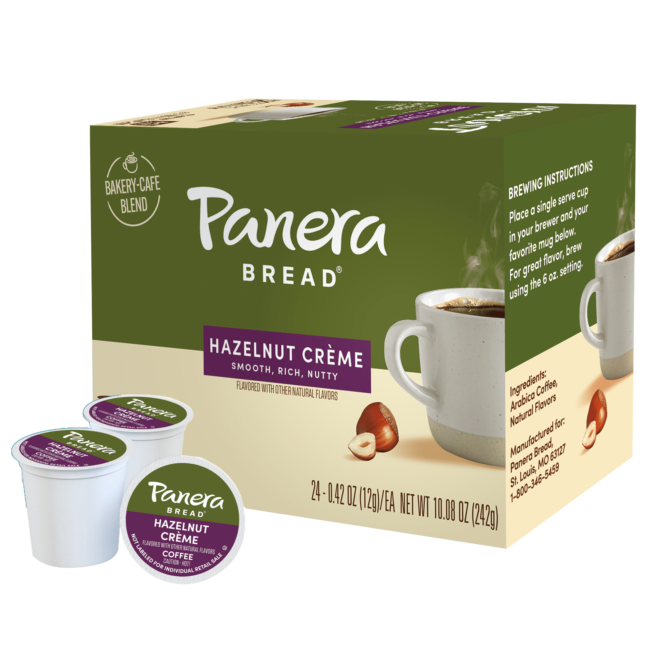 Panera Bread Hazelnut Crème Light Roast Coffee, Single Serve 96 Count Pods (4 Packs of 24)