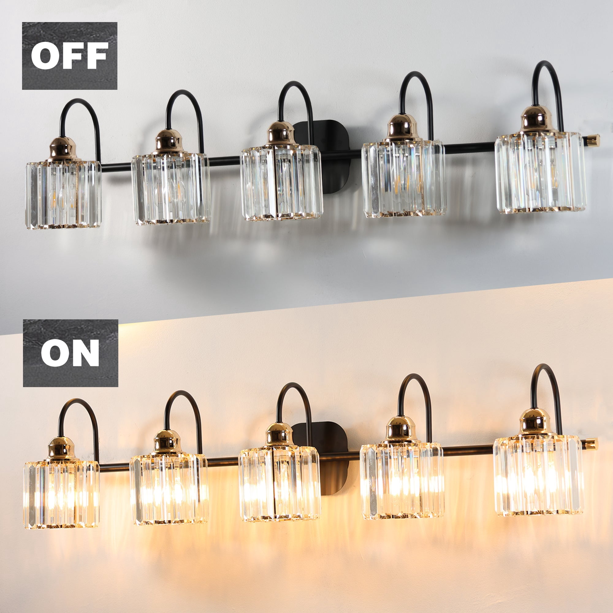 ExBrite 41" W 5 Lights Rose Gold Vanity Light for Bathroom - Black and Gold Finish