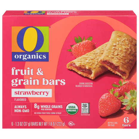 O O Organic Strawberry Flavored Fruit & Grain Bars, USDA Organic, 8g Whole Grain, 6 Count