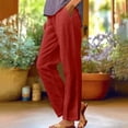 thumbnail image 2 of Wiueurtly Linen Pants for women Spring And Summer Casual Cotton Long Wide Leg Trousers Red, 2 of 5