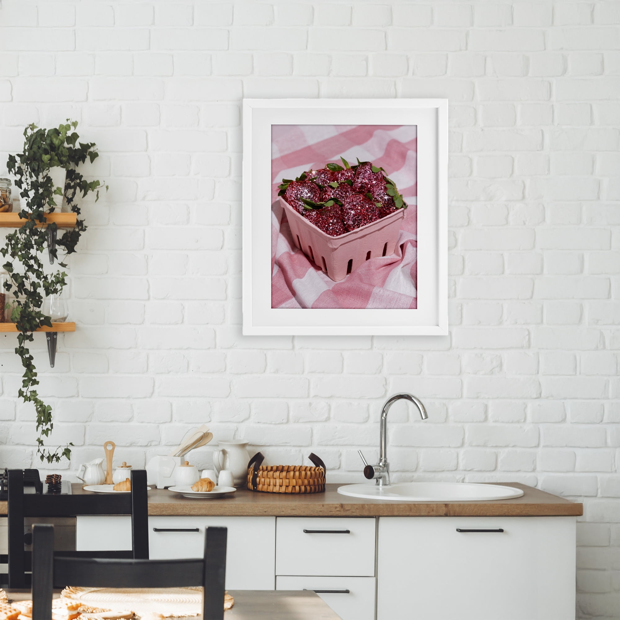 Stupell Industries Glam Glimmer Strawberries White Framed Print Under Glass, design by LISH Creative