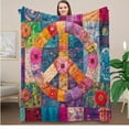 thumbnail image 2 of A Vibrant Patchwork Quilt Featuring a Peace Symbol, Adorned with a Lovely Floral Pattern. Made from Polyester, It'S Perfect for Home Decor Throughout The Year, Whether for Your Sofa, Bed, Office, Car, 2 of 10