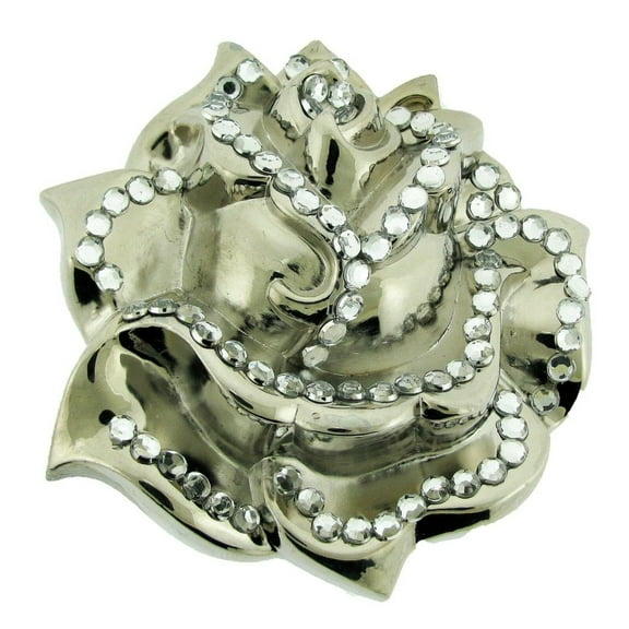 White Rose Die Cut Belt Buckle Cowgirl Rodeo Costume Bling Rhinestones Rock Rebel Tattoo Style