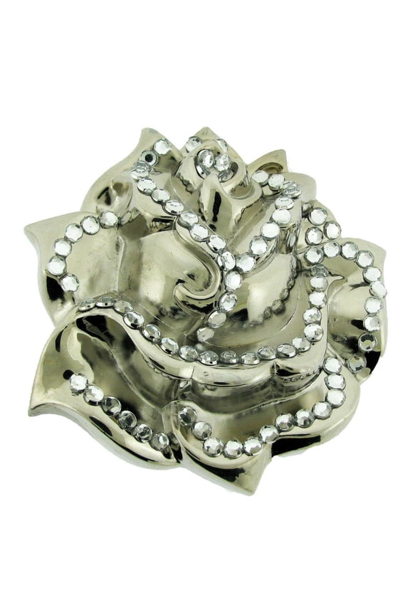 White Rose Die Cut Belt Buckle Cowgirl Rodeo Costume Bling Rhinestones Rock Rebel Tattoo Style