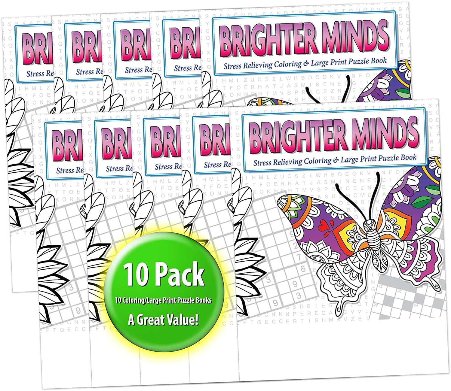 ZoCo: 10-Pack Brighter Minds Large Print Coloring & Puzzle Books, 32 Pages