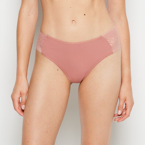 Cheeky Thong Panty with Logo in Old Rose