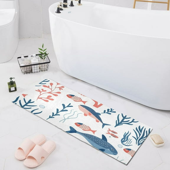 Bath Mat Soft Plush Non-Slip Absorbent Bathroom Rugs 39"x20" Fish and Coral