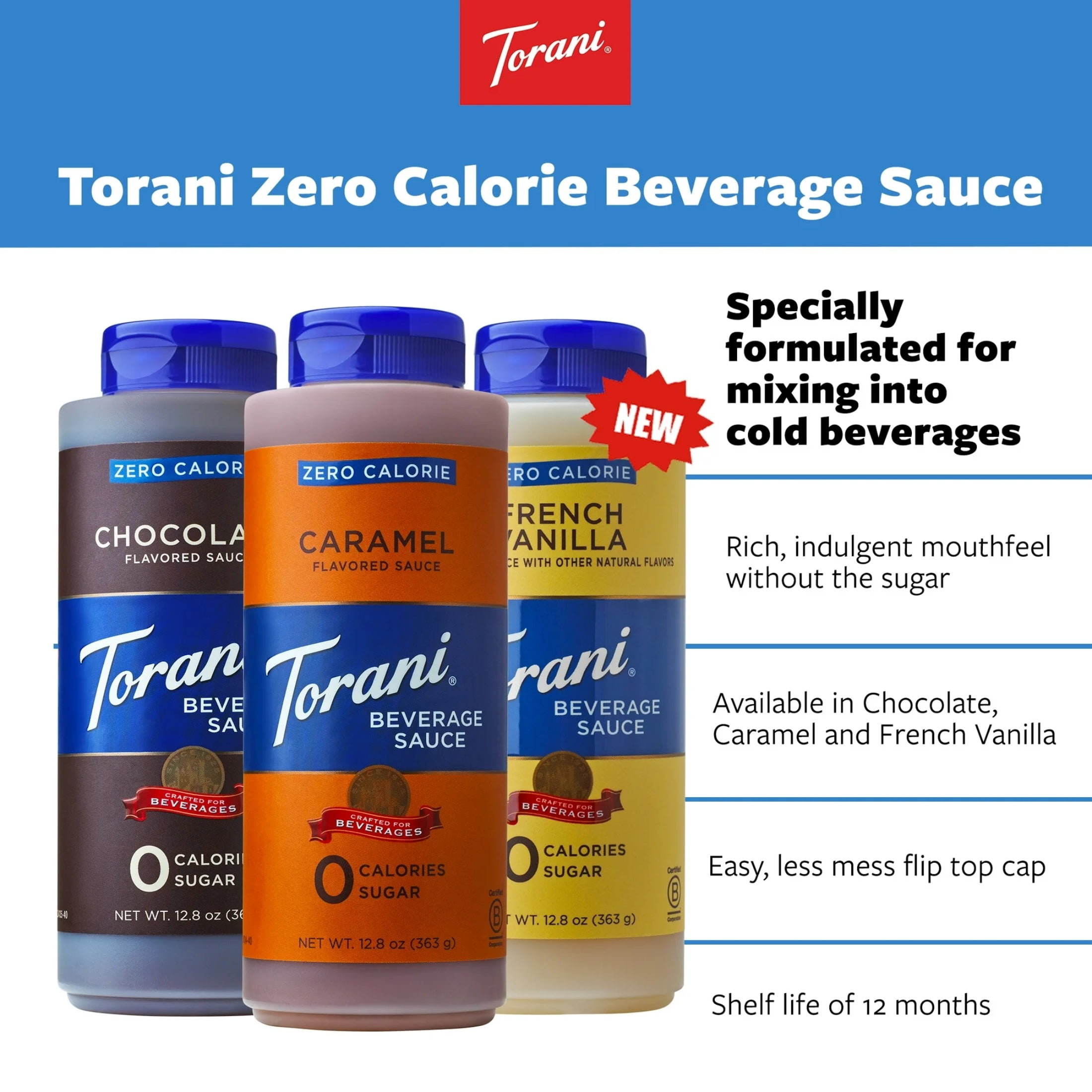 Torani Zero Calorie French Vanilla Beverage Sauce 12.8 oz