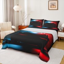 Feelyou 3D Sport Car Queen Sheet Sets for Boy, Modern Speed Sports Player Flat Sheet, Red Blue Automobile Queen Fitted Sheet, Super Cozy Room Decor, 4 Pieces