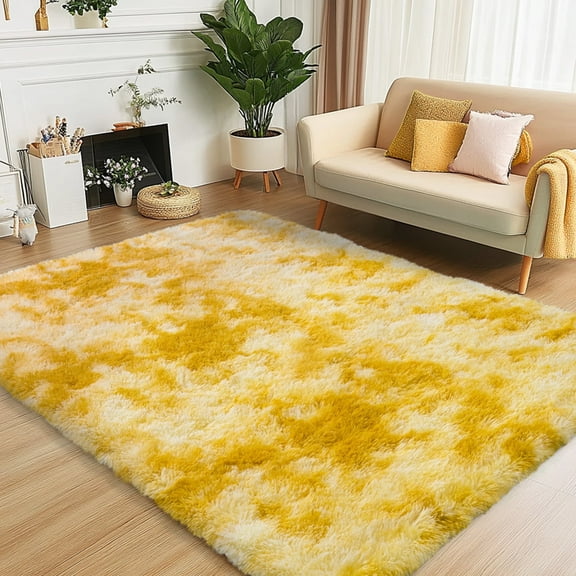 SARAG Fluffy Rug for Living Room,4x6 Ultra-Soft High Pile Carpet for Bedroom Childrens Room Nursery,Tie-Dye Yellow