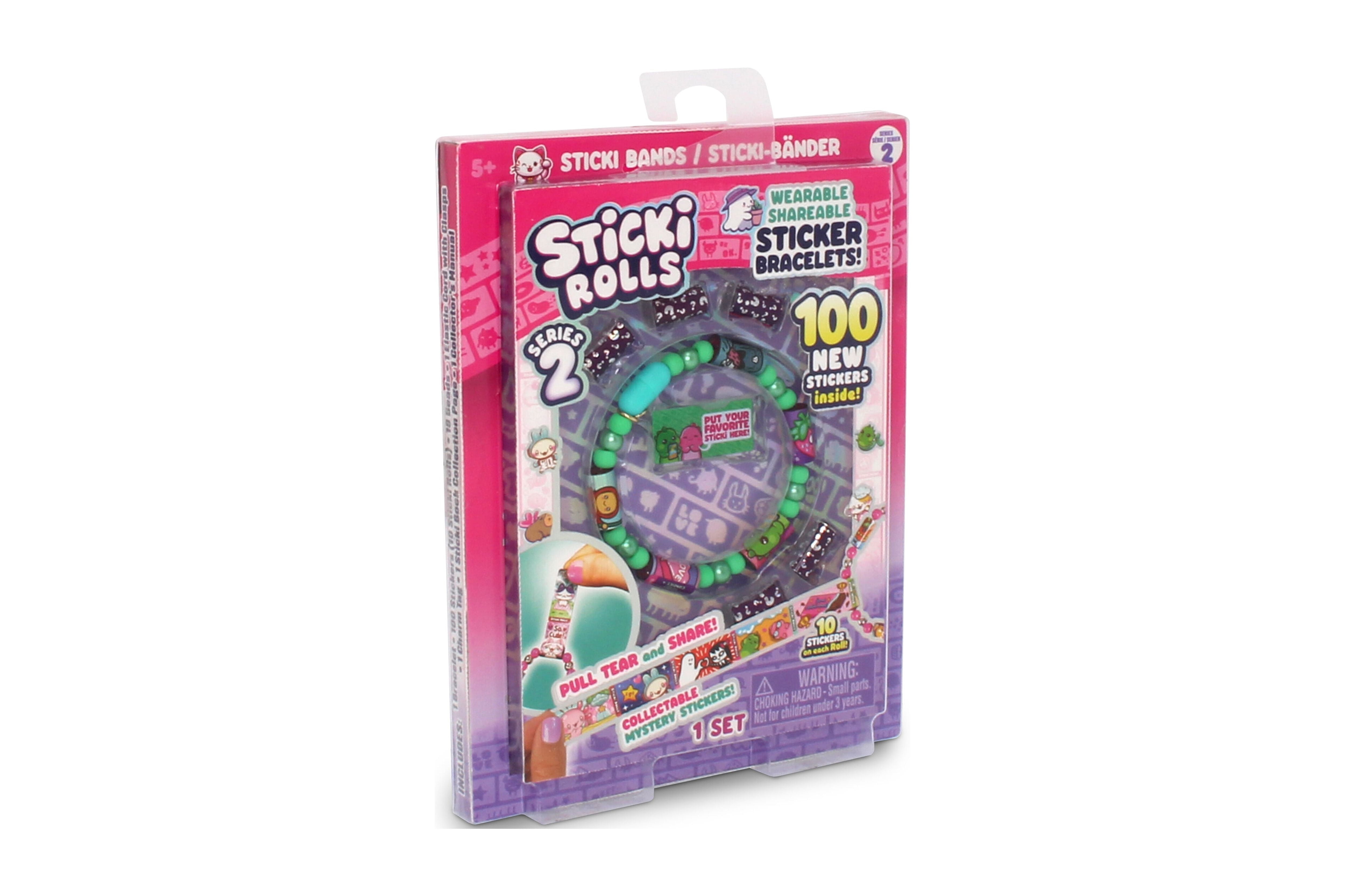 Sticki Rolls Sticki Bands - Wearable & Shareable Sticker Bracelet -100 Mini Stickers - 5 Mystery Sticki Rolls - 1000+ Stickers to Discover