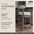thumbnail image 6 of Maven Lane Alexander 31 Inch Tall Bar Height Rotating Low Back Barstool in Reclaimed Oak Finish with Ash Grey Fabric Upholstery Seat, Set of 2, 6 of 6