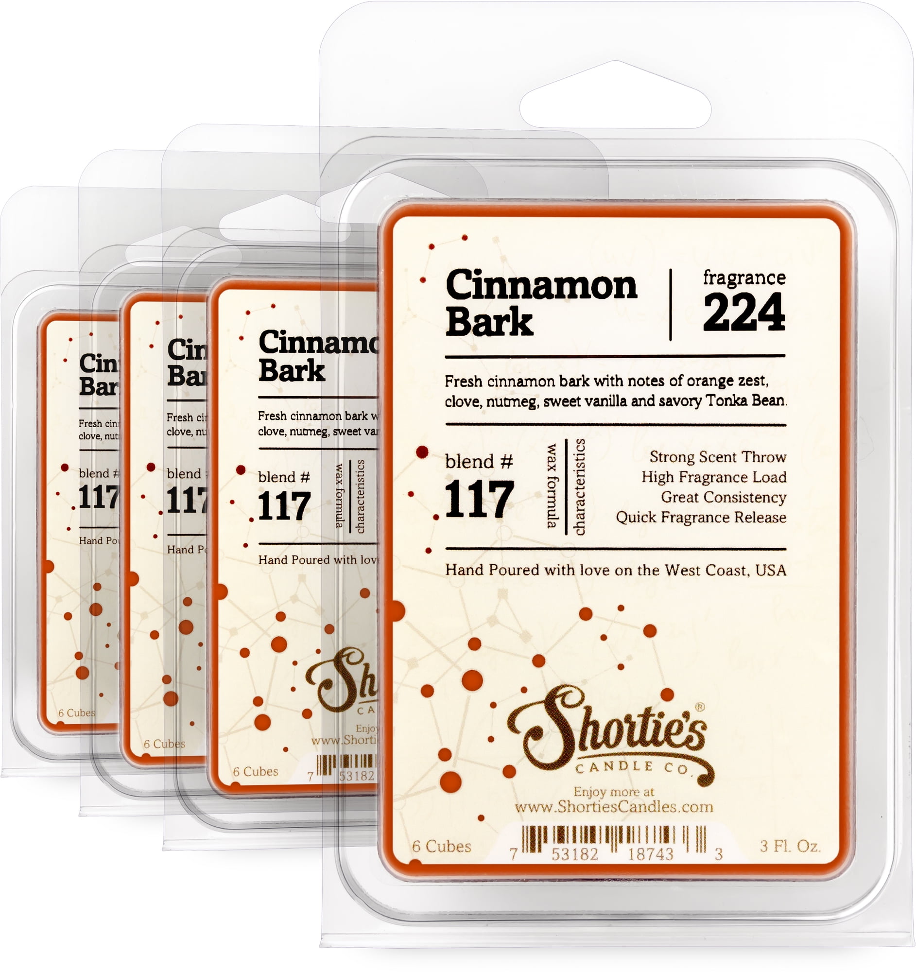 Cinnamon Bark Wax Melts Bulk Pack - Highly Scented + Essential & Phthalate Free + Natural Oils - Shortie's Candle Company