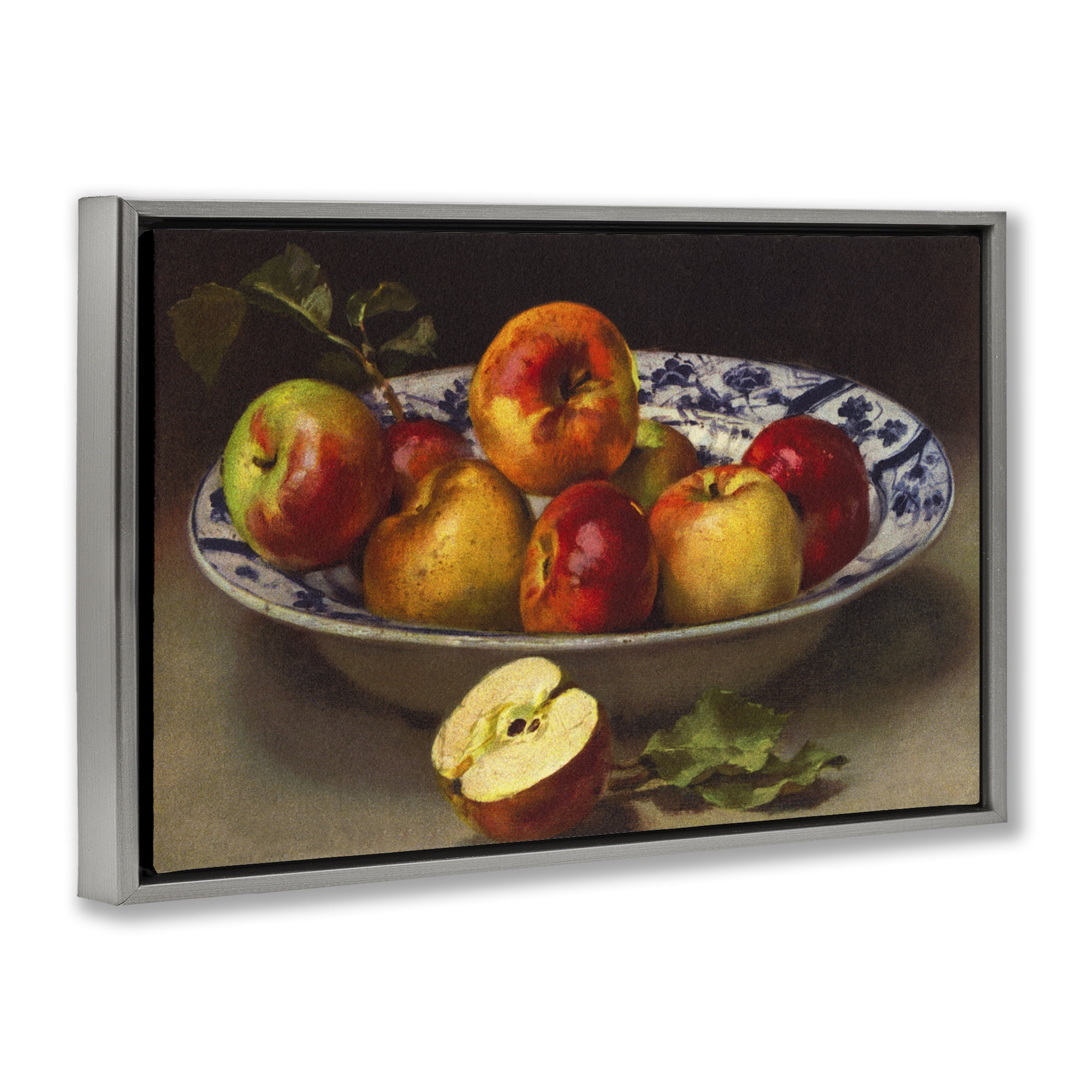 Stupell Industries Mixed Apples Still Life Food & Beverage Painting Gray Floater Framed Canvas Art Print Wall Art, 25 x 17