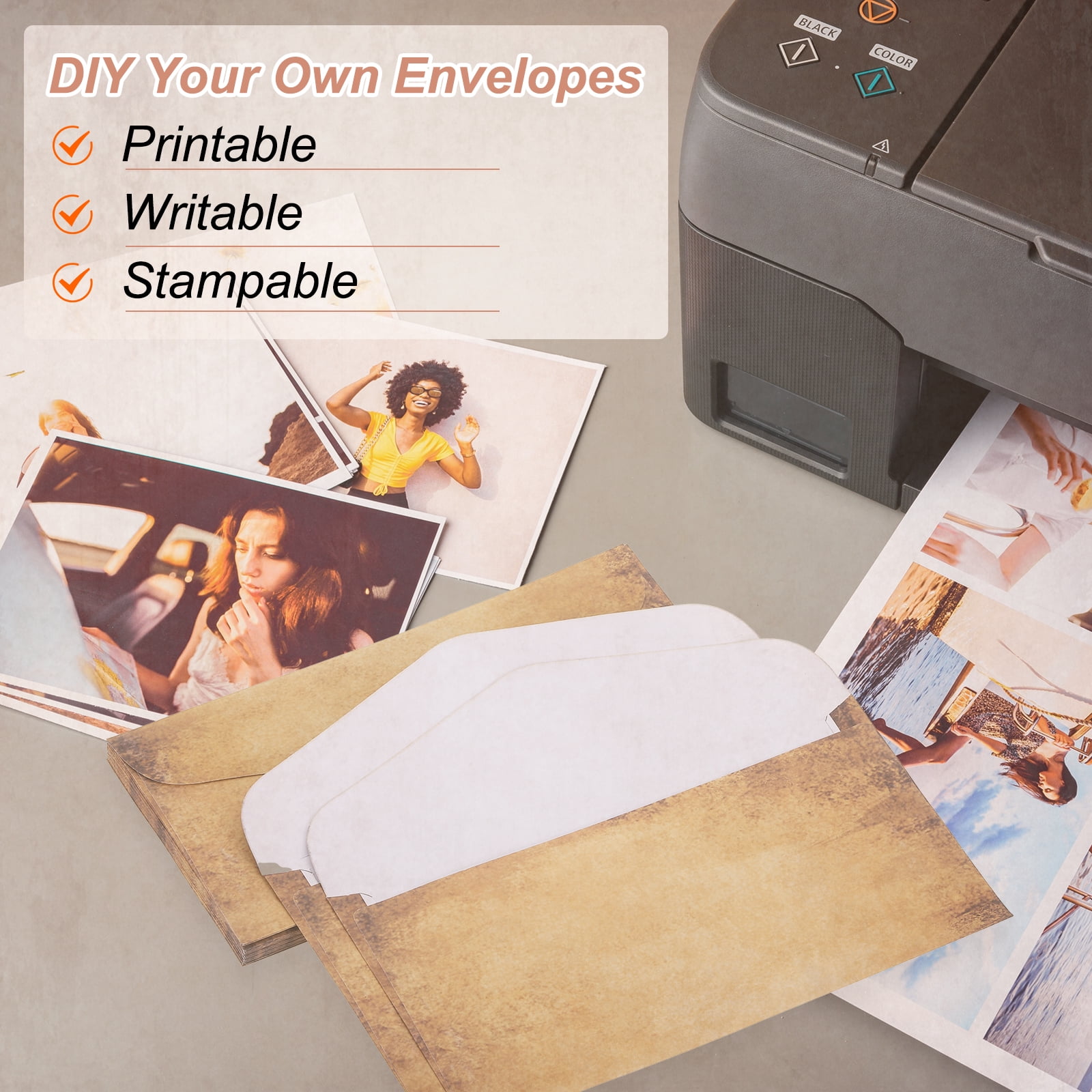 48 Packs Envelopes Vintage Aged Paper Light Brown Spots-9 x 4 Inch for Letter Writing, Invitations