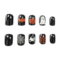 thumbnail image 2 of EBCUE Halloween Press on Nails Short Square Fake Nails with Rose Skull Design Black Matte Glue on Nail Full Cover Reusable Black Glossy Halloween False Nails for Women Manicure 24Pcs, 2 of 5