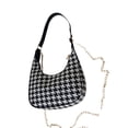 thumbnail image 3 of Xfvqtps Womens Crescent Bag Double Chain Chessboard Pattern Retro Style Fashion Lightweight Portable Commuting Underarm Bag Black, 3 of 9