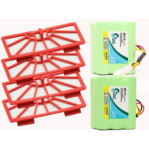 2-Pack Neato XV-11 Battery and Filters - Kit Includes 2 Neato Battery and 4 Filters (3500mAh, 7.2V NI-MH)