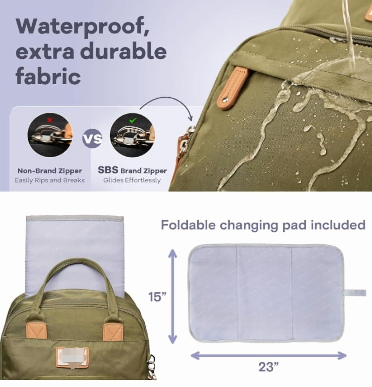 RKXQTDiaper Bag Backpack, Multifunction Travel Pack Maternity Baby Changing Bags, Large Capacity, Waterproof, Army Green