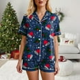 thumbnail image 5 of UngA Satin Christmas Pajamas Women Button Down Sleepwear Loungewear Top and Shorts Lounge Set Womens Christmas Pajamas,Size M, 5 of 7