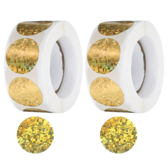 Uxcell 2 Rolls Shiny Round Stickers 1 Inch Self-Adhesive Label, Gold(C-58-25)