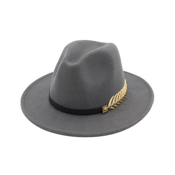 Prolriy Fedora Hats for Women, Women's Wide Brim Fedora Panama Hat with Metal Belt Buckle Coloured Vintage Womens Hats Grey