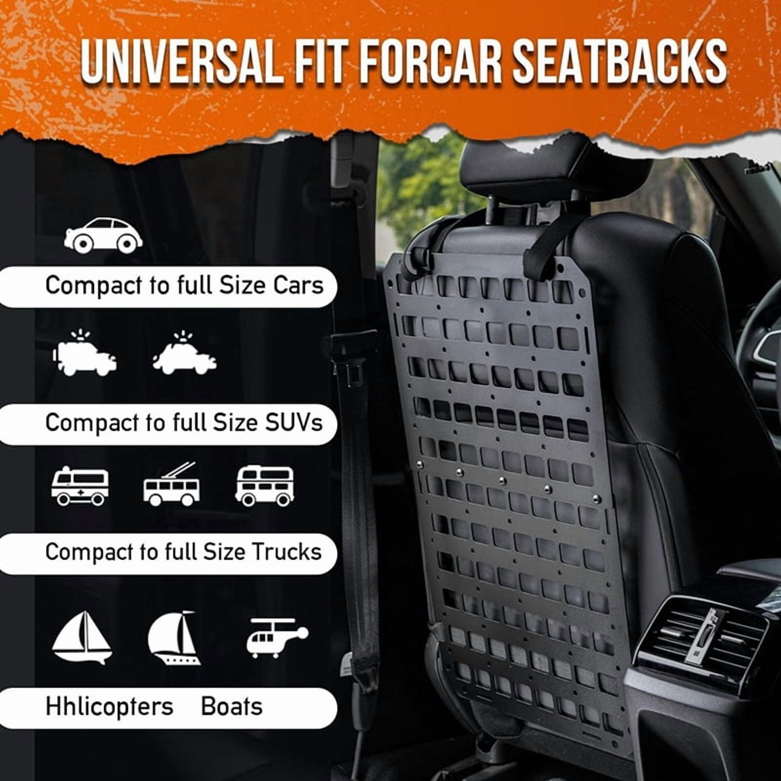 3X Car Seat Back Molle Panel, Molle Panel Organizer for Car, SUV Truck, Equipment Modular for  Pouch Tool Accessories