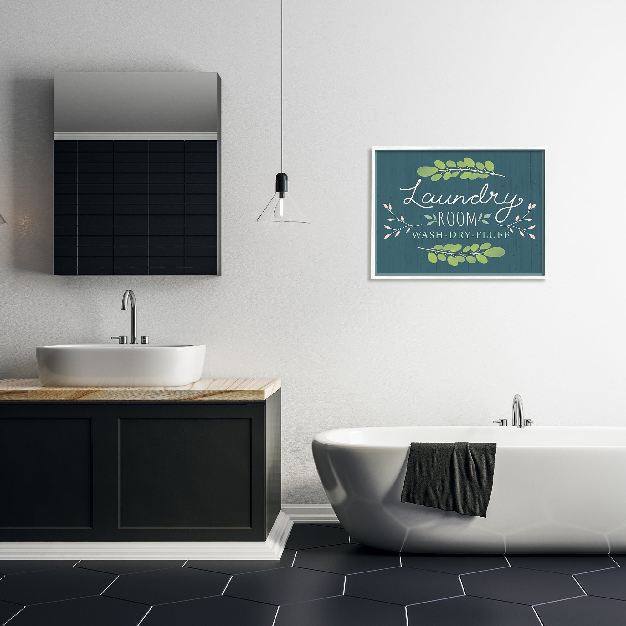 Stupell Industries Laundry Room Eucalyptus Branches Blue Rustic Pattern Typography Painting White Framed Art Print Wall Art, 24 x 30