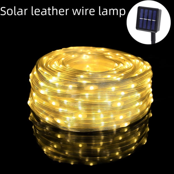 Luces de cadena de cuero solares de bajo voltaje para exteriores, luces LED de cobre, luces decorativas para patio